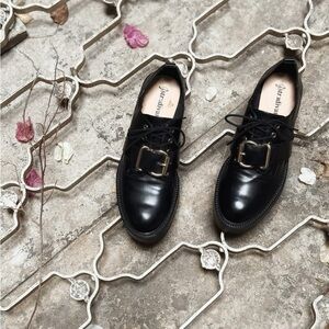 stradivarius Black Platform Lace-Up Oxfords with Decorative Buckle